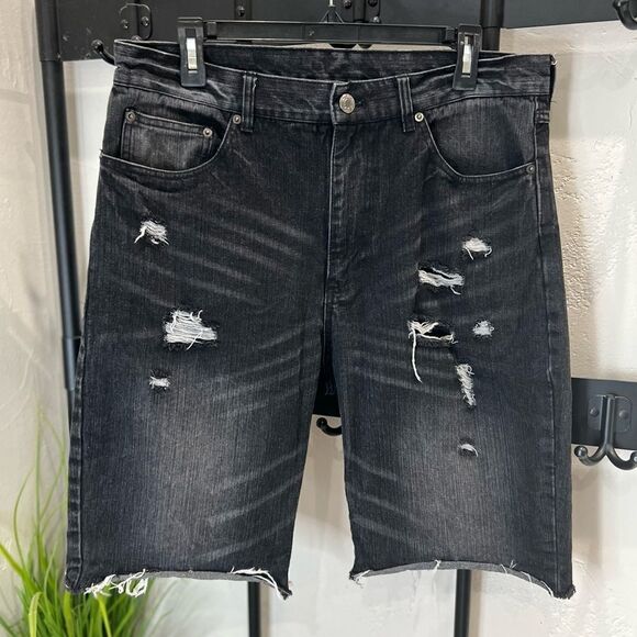 CSG cut off style denim jean shorts distressed size 34 - Picture 9 of 14